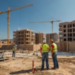 Spaanse bouwplaats met arbeiders aan het werk